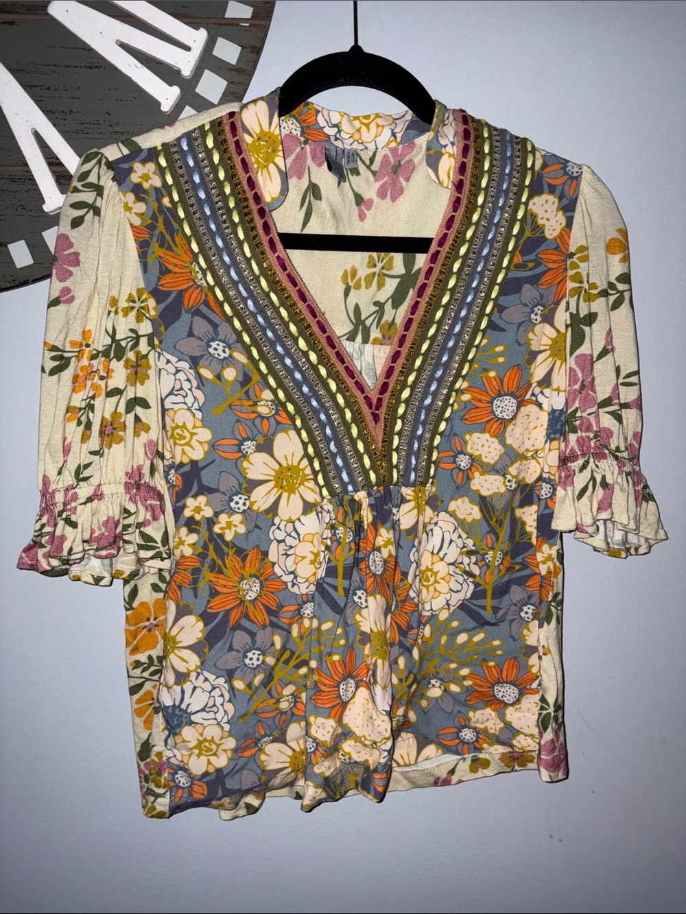 Blank London Boho Floral V‑Neck Tunic Top in Multi Floral